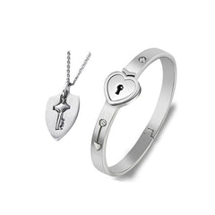 Stainless Steel Love Heart Lock Bangle Bracelet