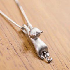 Silver Cat Pendant Necklace Jewelry