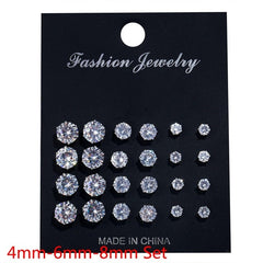 White Crystal Stud Earrings Set