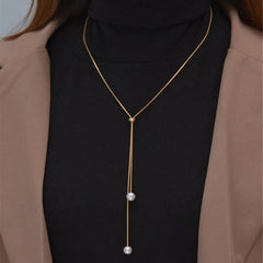 Fashion Simple Gold Color Pearl Necklaces for Women Long Tassel Pull Design Clavicle Chains Necklace Jewelry Collares