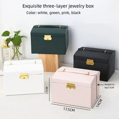 1pcs Multi Functional Three Layer Leather Drawer Style Jewelry Box Earrings Earrings Lock Jewelry Box