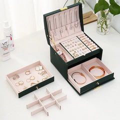 1pcs Multi Functional Three Layer Leather Drawer Style Jewelry Box Earrings Earrings Lock Jewelry Box