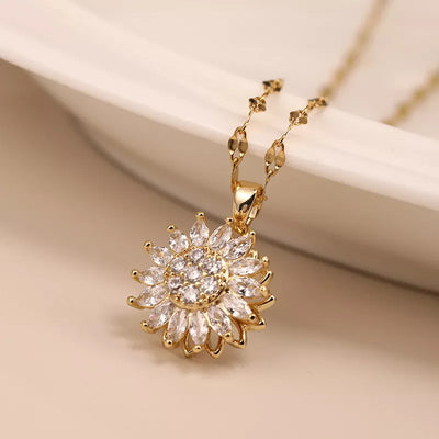 Double-layer Rotatable Sunflower Necklaces For Women Chain Choker Stainless Steel Jewelry Accessories Free Shipping Items