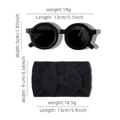 2 Pcs/Set New Children Solid Color Cotton Bowknot Wide Hairband Round Sunglasses Set Baby Girls Sunglasses Kids Hair Accessories