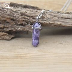 Natural Stone Hexagonal Point Pendants Necklaces Healing Crystal Quartz Fluorite Lapis Bullet Pendulum Chakra Jewelry QC3106